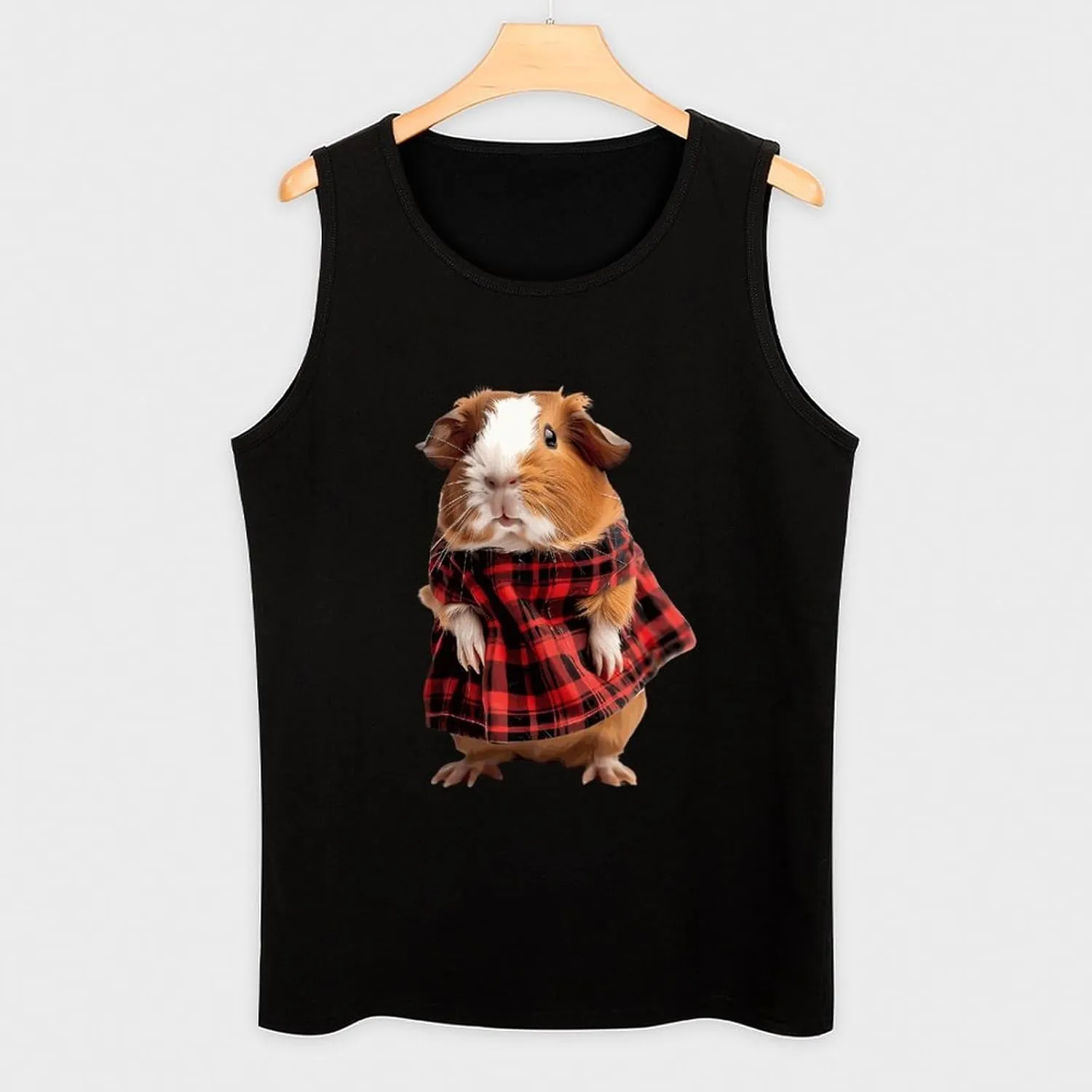 Guinea Pigs in Buffalo Scottish Tartan Mens Tank Top Cotton Undershirt Crewneck Sleeveless Shirt for Summer