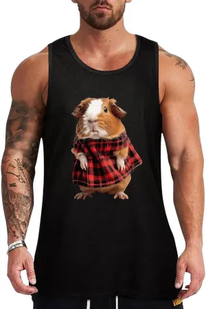 Guinea Pigs in Buffalo Scottish Tartan Mens Tank Top Cotton Undershirt Crewneck Sleeveless Shirt for Summer