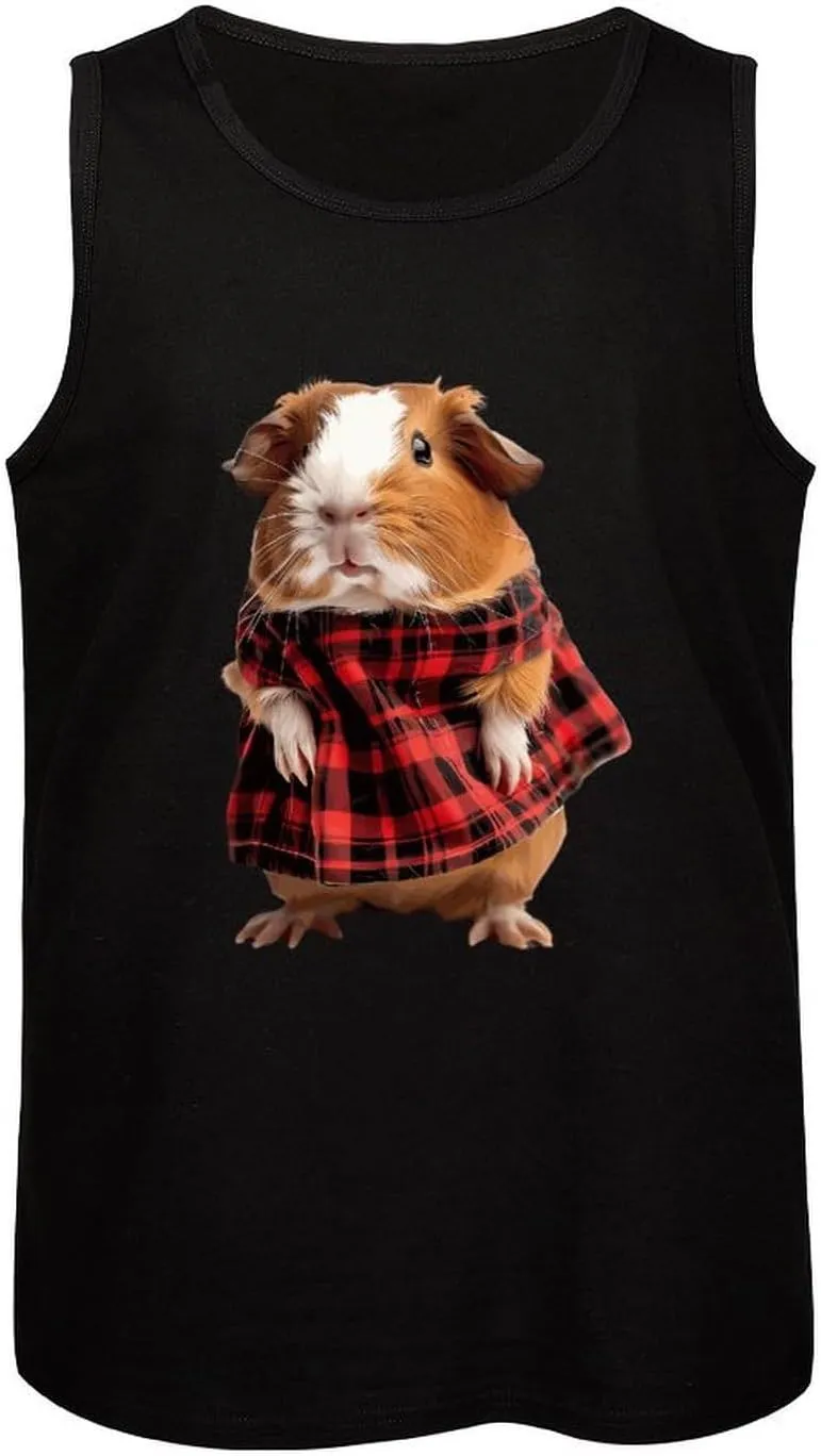 Guinea Pigs in Buffalo Scottish Tartan Mens Tank Top Cotton Undershirt Crewneck Sleeveless Shirt for Summer