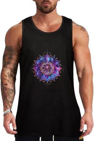 Healing Mandala Mens Tank Top Cotton Undershirt Crewneck Sleeveless Shirt for Summer