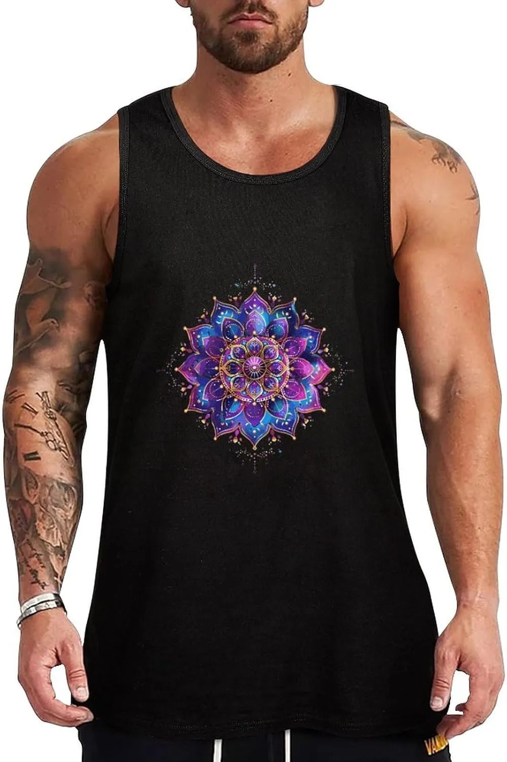 Healing Mandala Mens Tank Top Cotton Undershirt Crewneck Sleeveless Shirt for Summer