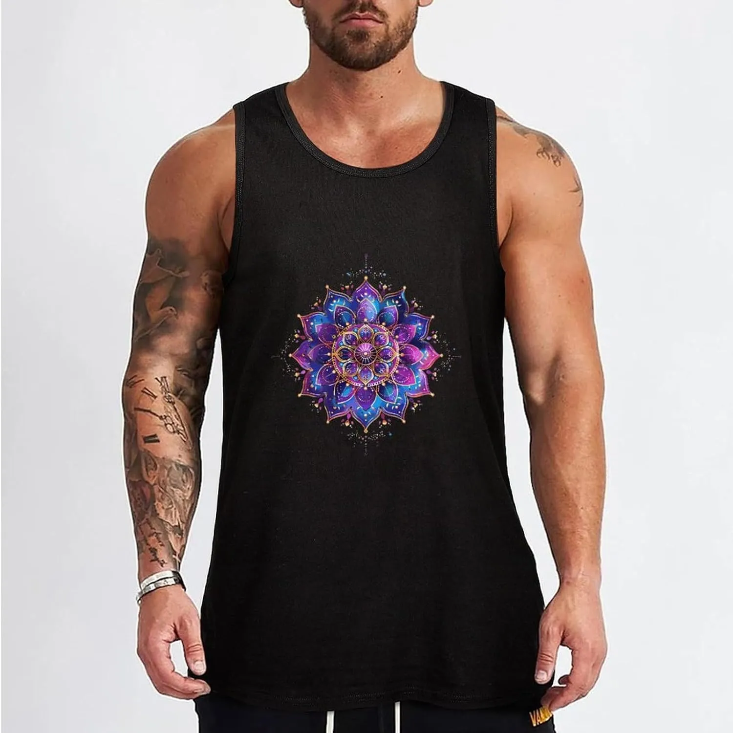 Healing Mandala Mens Tank Top Cotton Undershirt Crewneck Sleeveless Shirt for Summer