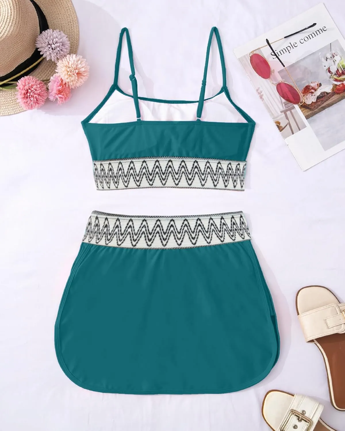 High Waisted Bikini Sets for Women Two Piece Swimsuit Skirt Tummy Control Bathing Suit Boho Teens Swim Suits 2025