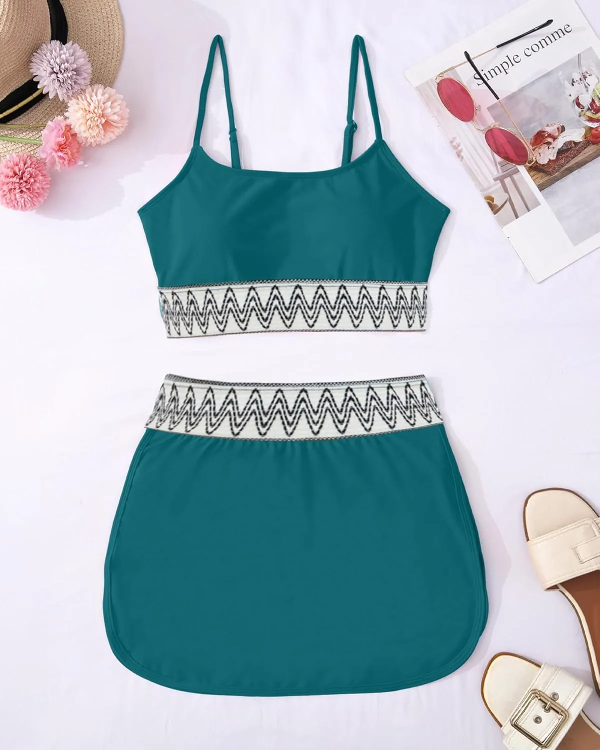 High Waisted Bikini Sets for Women Two Piece Swimsuit Skirt Tummy Control Bathing Suit Boho Teens Swim Suits 2025