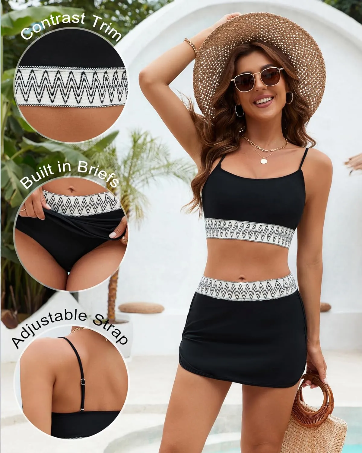 High Waisted Bikini Sets for Women Two Piece Swimsuit Skirt Tummy Control Bathing Suit Boho Teens Swim Suits 2025