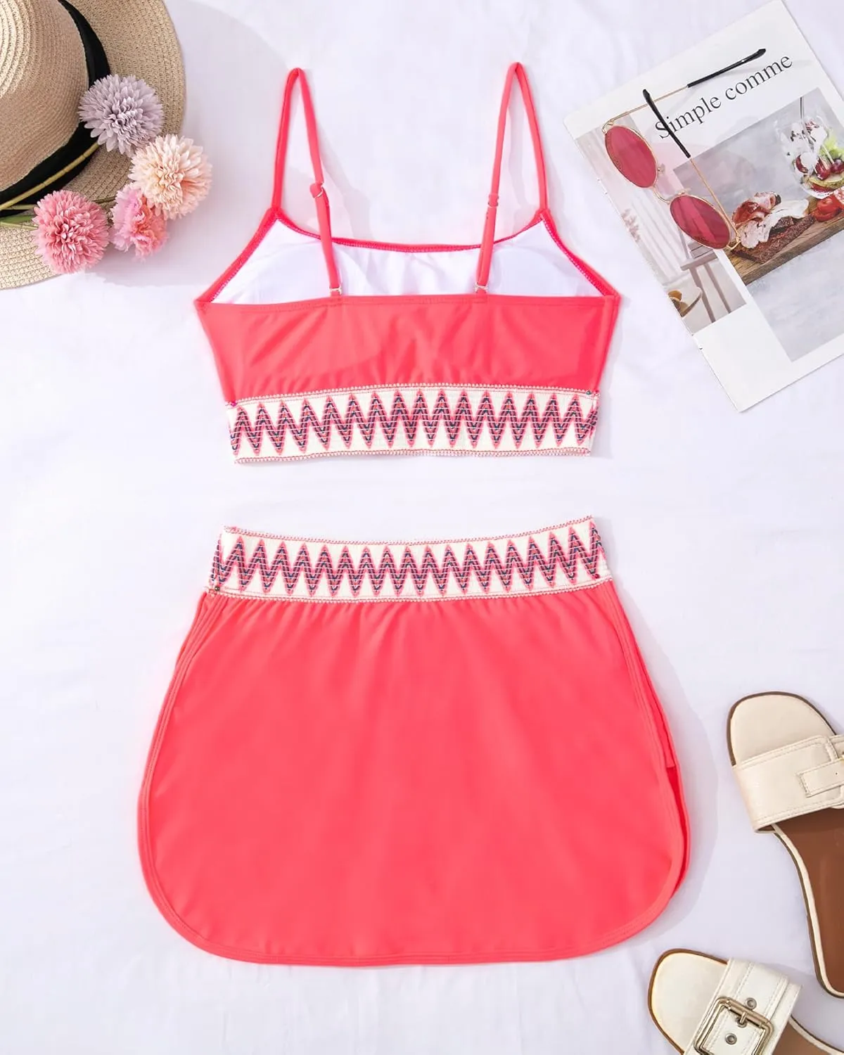 High Waisted Bikini Sets for Women Two Piece Swimsuit Skirt Tummy Control Bathing Suit Boho Teens Swim Suits 2025
