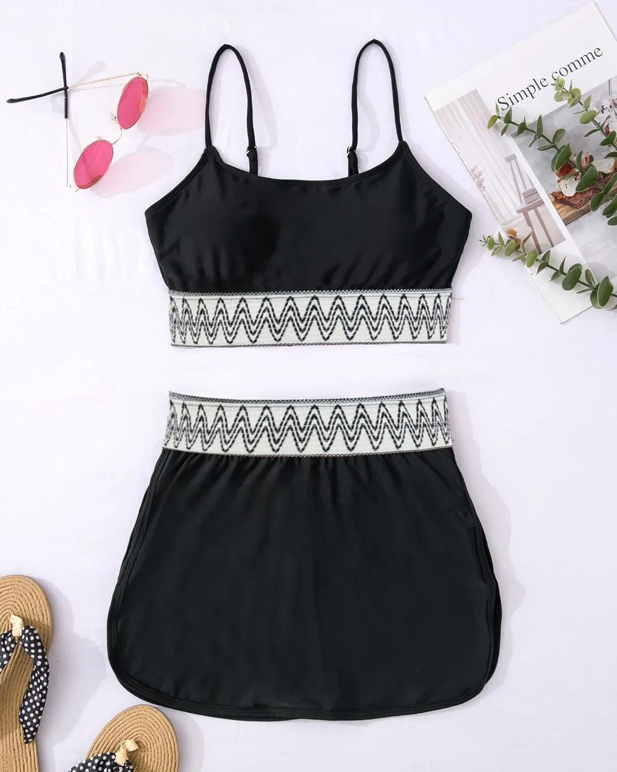 High Waisted Bikini Sets for Women Two Piece Swimsuit Skirt Tummy Control Bathing Suit Boho Teens Swim Suits 2025