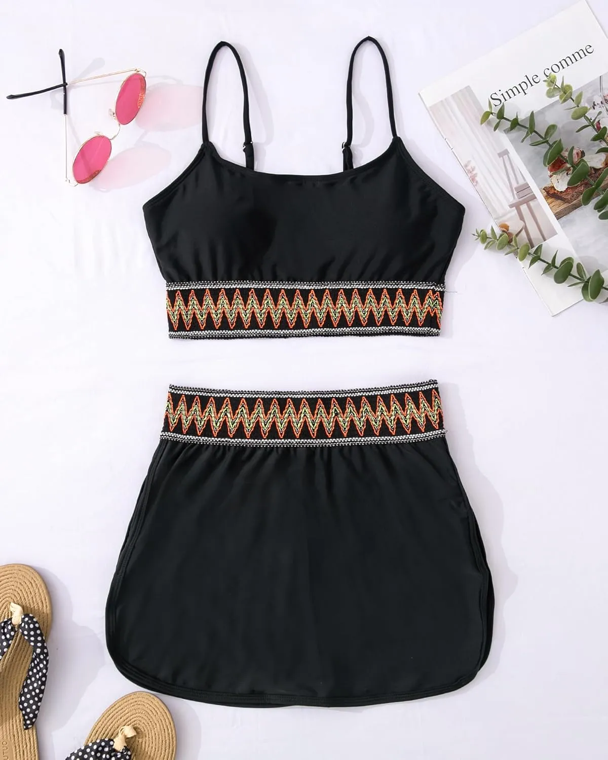 High Waisted Bikini Sets for Women Two Piece Swimsuit Skirt Tummy Control Bathing Suit Boho Teens Swim Suits 2025