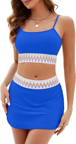 High Waisted Bikini Sets for Women Two Piece Swimsuit Skirt Tummy Control Bathing Suit Boho Teens Swim Suits 2025