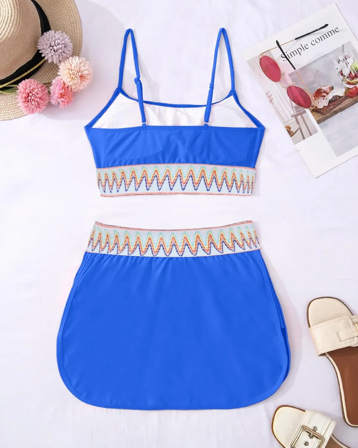 High Waisted Bikini Sets for Women Two Piece Swimsuit Skirt Tummy Control Bathing Suit Boho Teens Swim Suits 2025
