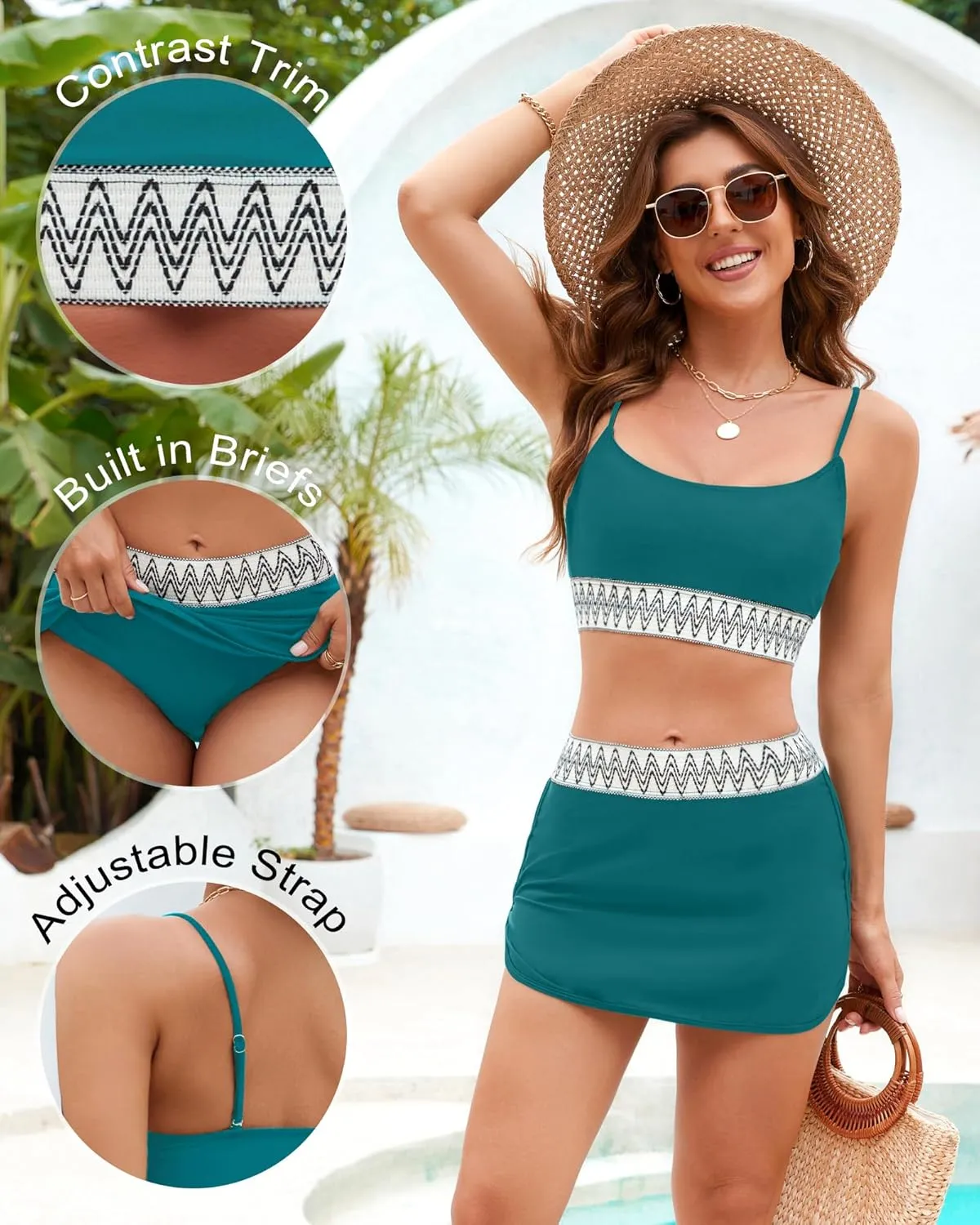 High Waisted Bikini Sets for Women Two Piece Swimsuit Skirt Tummy Control Bathing Suit Boho Teens Swim Suits 2025