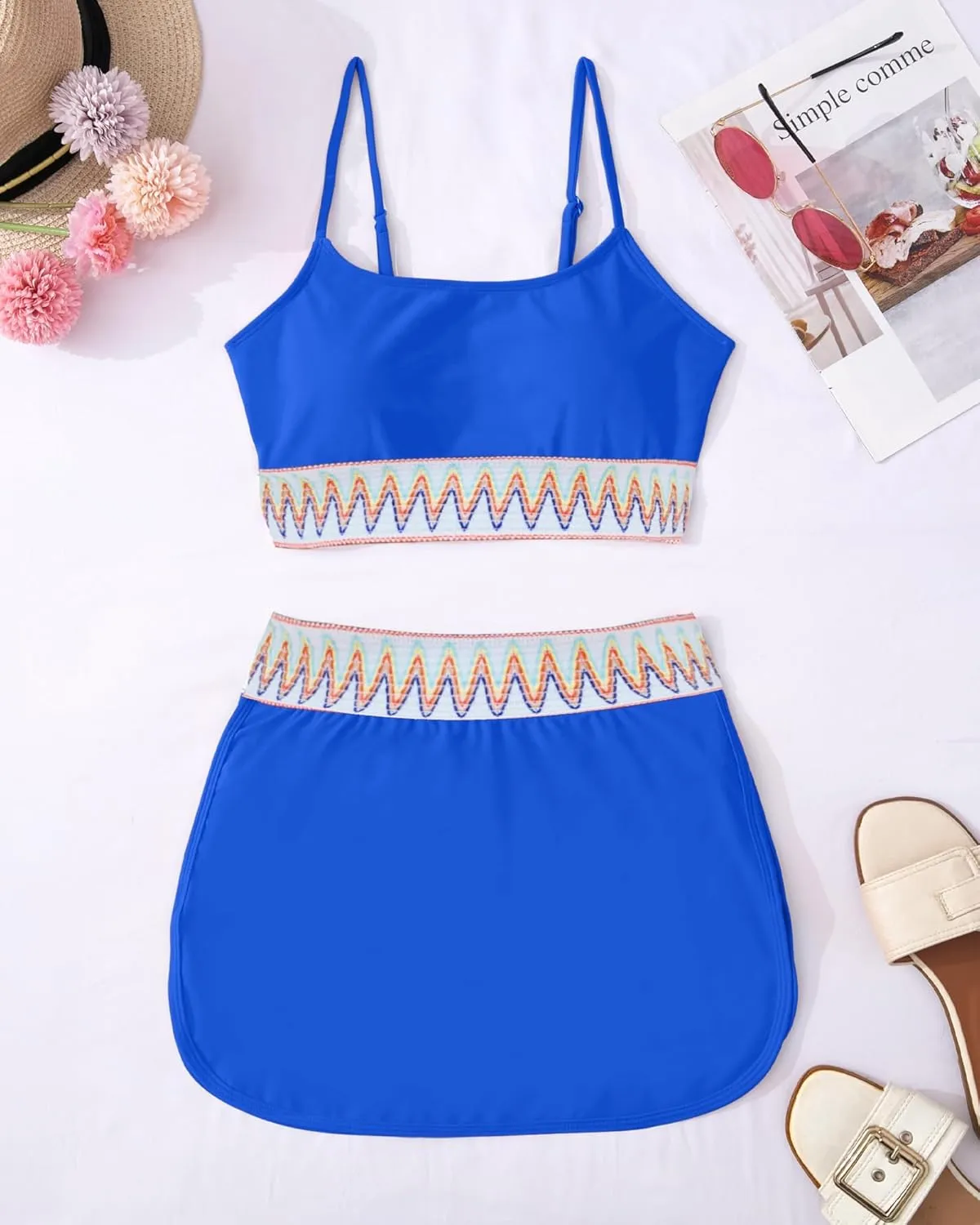 High Waisted Bikini Sets for Women Two Piece Swimsuit Skirt Tummy Control Bathing Suit Boho Teens Swim Suits 2025