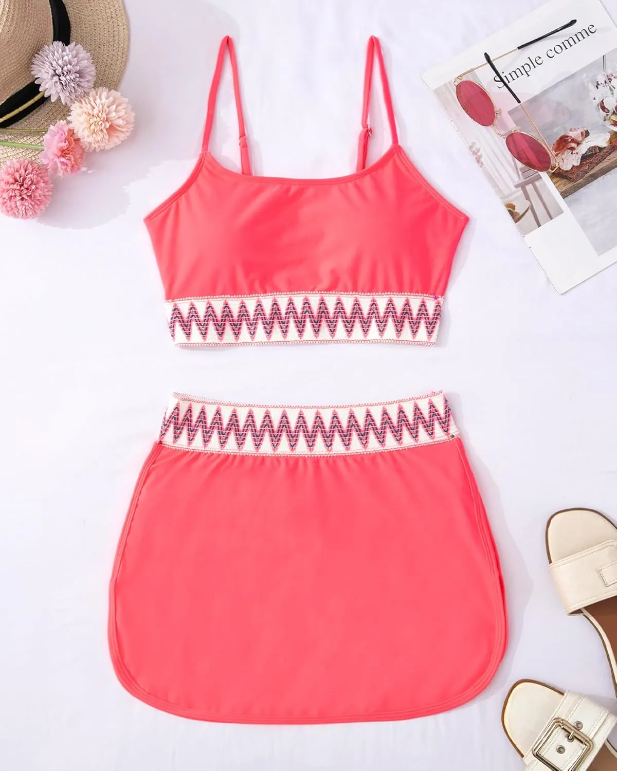 High Waisted Bikini Sets for Women Two Piece Swimsuit Skirt Tummy Control Bathing Suit Boho Teens Swim Suits 2025