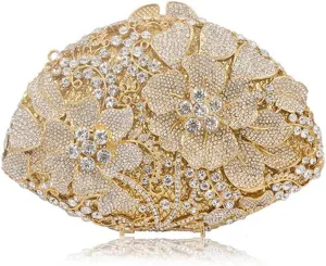 Hollow Out Crystal Diamond Women Flower Evening Clutch Bridal Wedding Handbag Purse