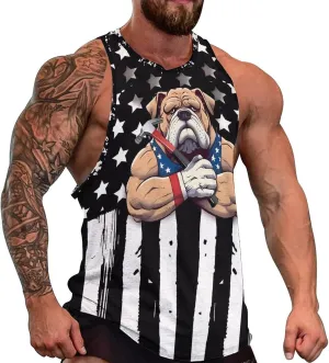 HOTYD American Flag Tank Tops Men Patriotic Tank Tops for Men 3D Print Summer Casual Quick Dry Sleeveless Muscle Shirts