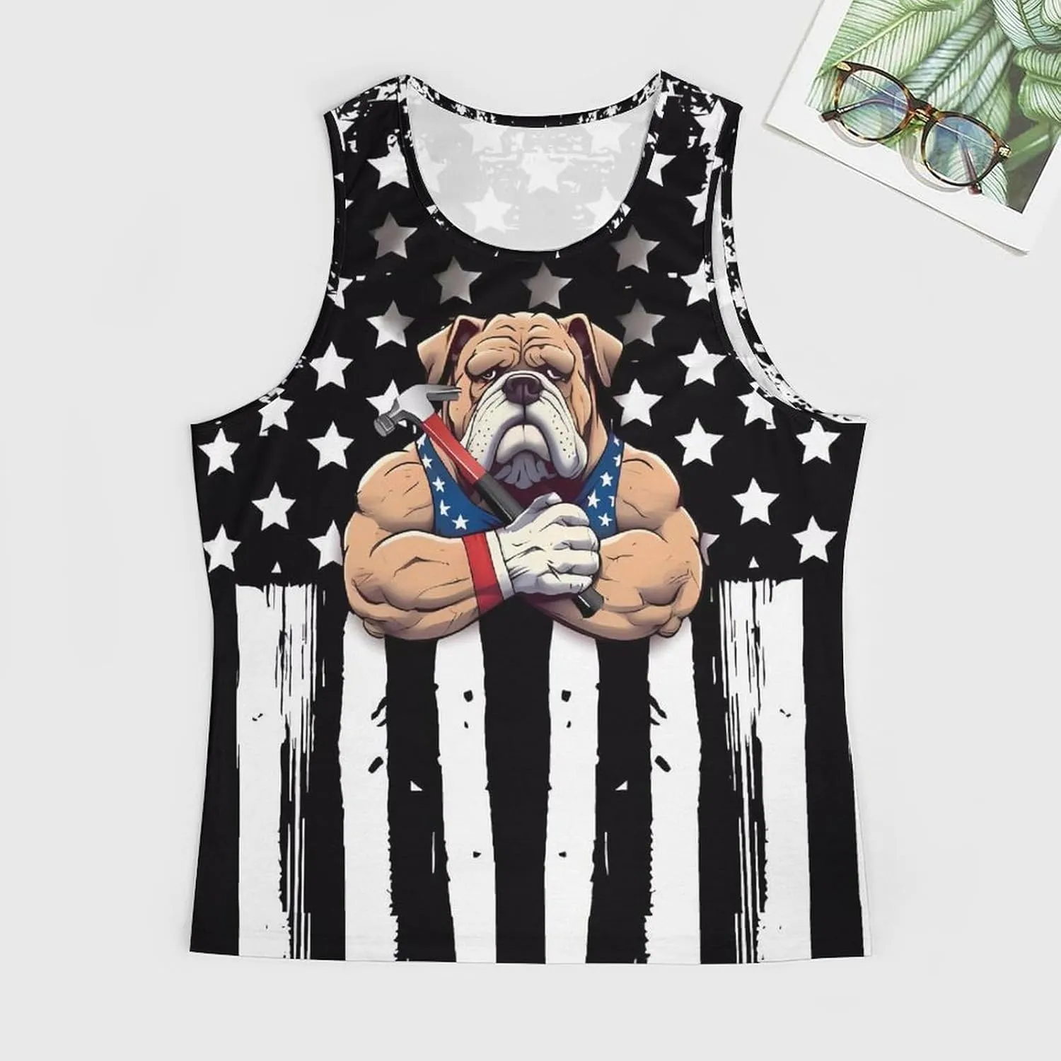 HOTYD American Flag Tank Tops Men Patriotic Tank Tops for Men 3D Print Summer Casual Quick Dry Sleeveless Muscle Shirts