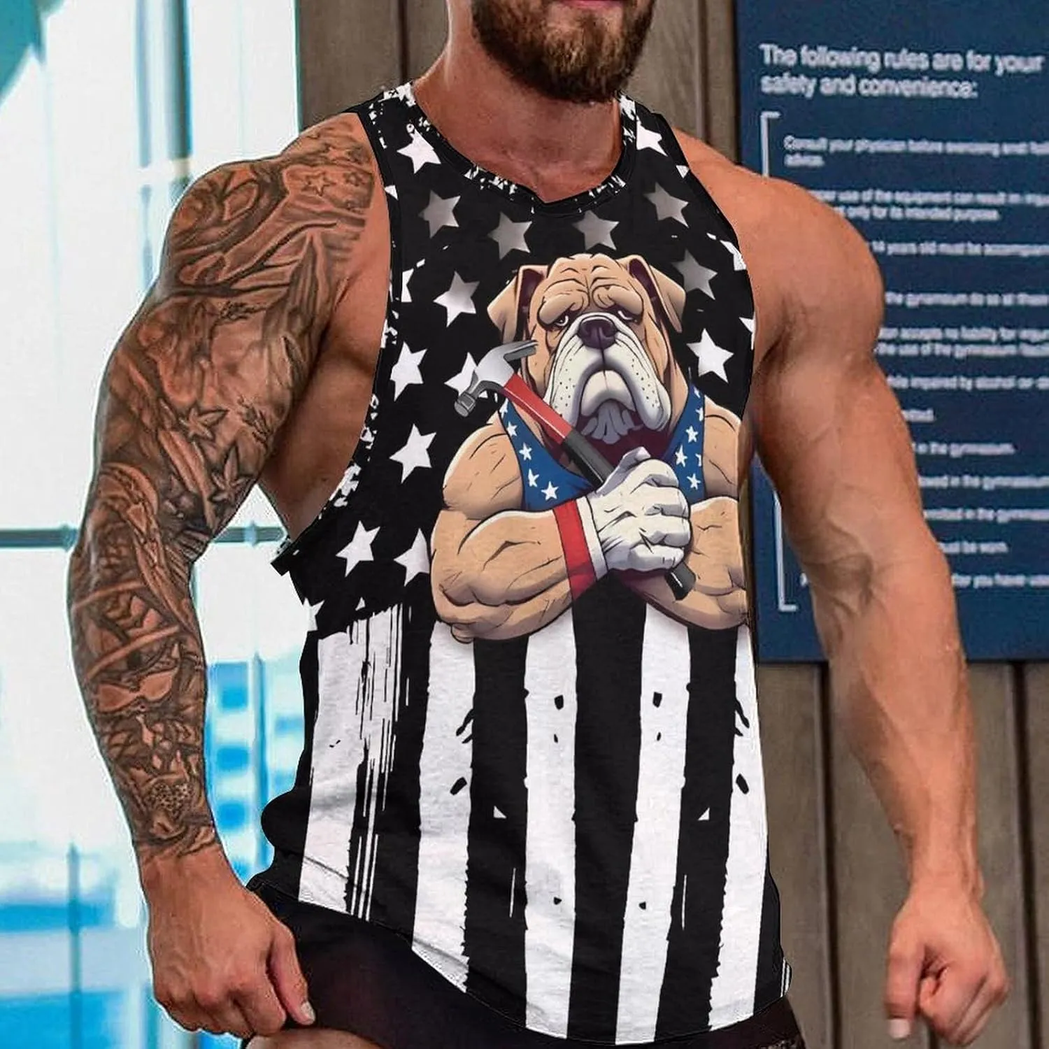 HOTYD American Flag Tank Tops Men Patriotic Tank Tops for Men 3D Print Summer Casual Quick Dry Sleeveless Muscle Shirts