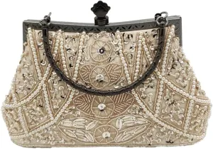 HUFFA Vintage Women Champagne Beaded Evening Purses Wedding Handbags Ladies Cocktail Party Beading Clutch Bags (Color : Champagne)