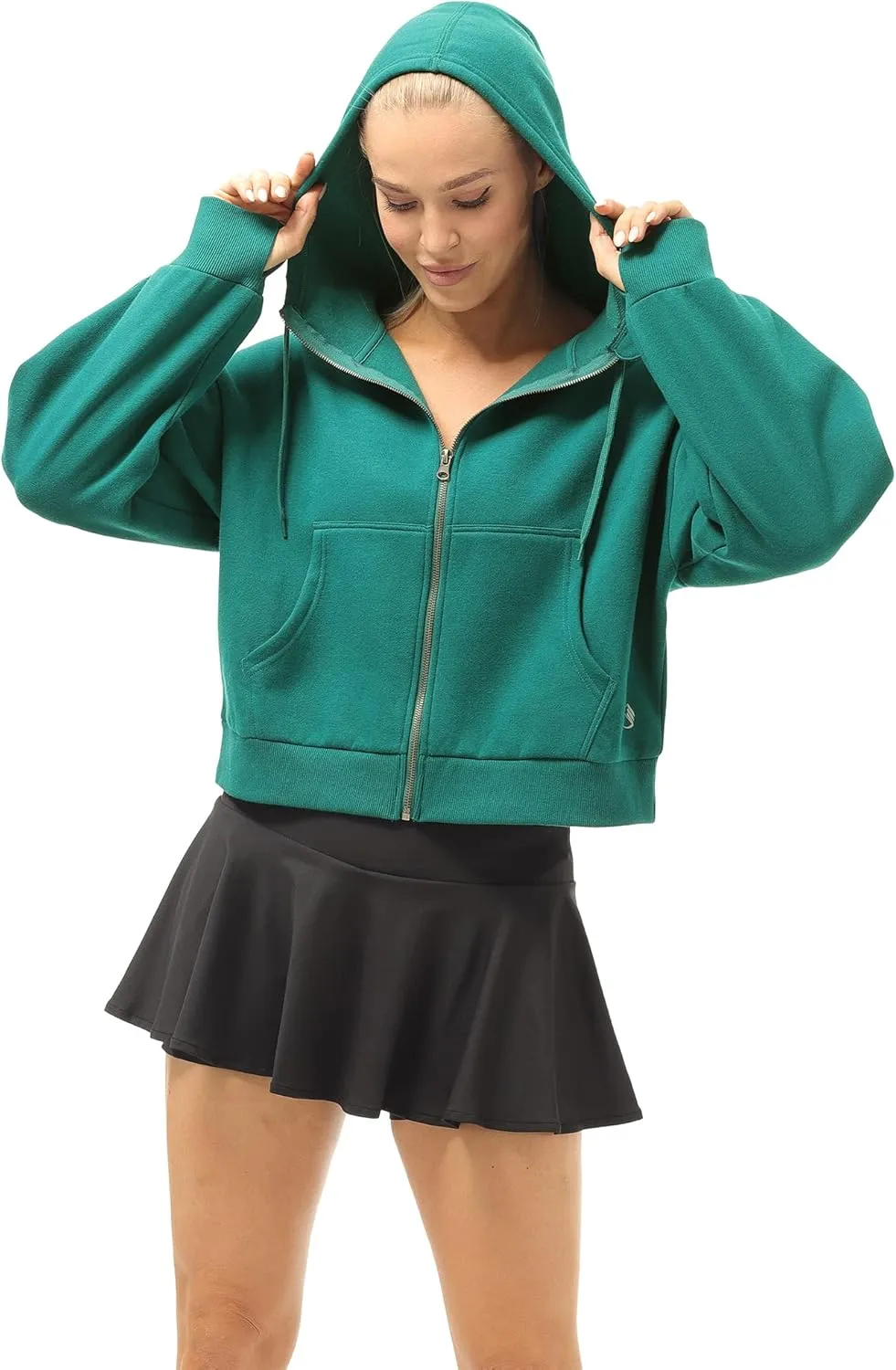 icyzone Fleece Lined Zip Up Jackets for Women with Pockets and Thumb Holes, Oversized Athletic Hoodie Sweatshirt