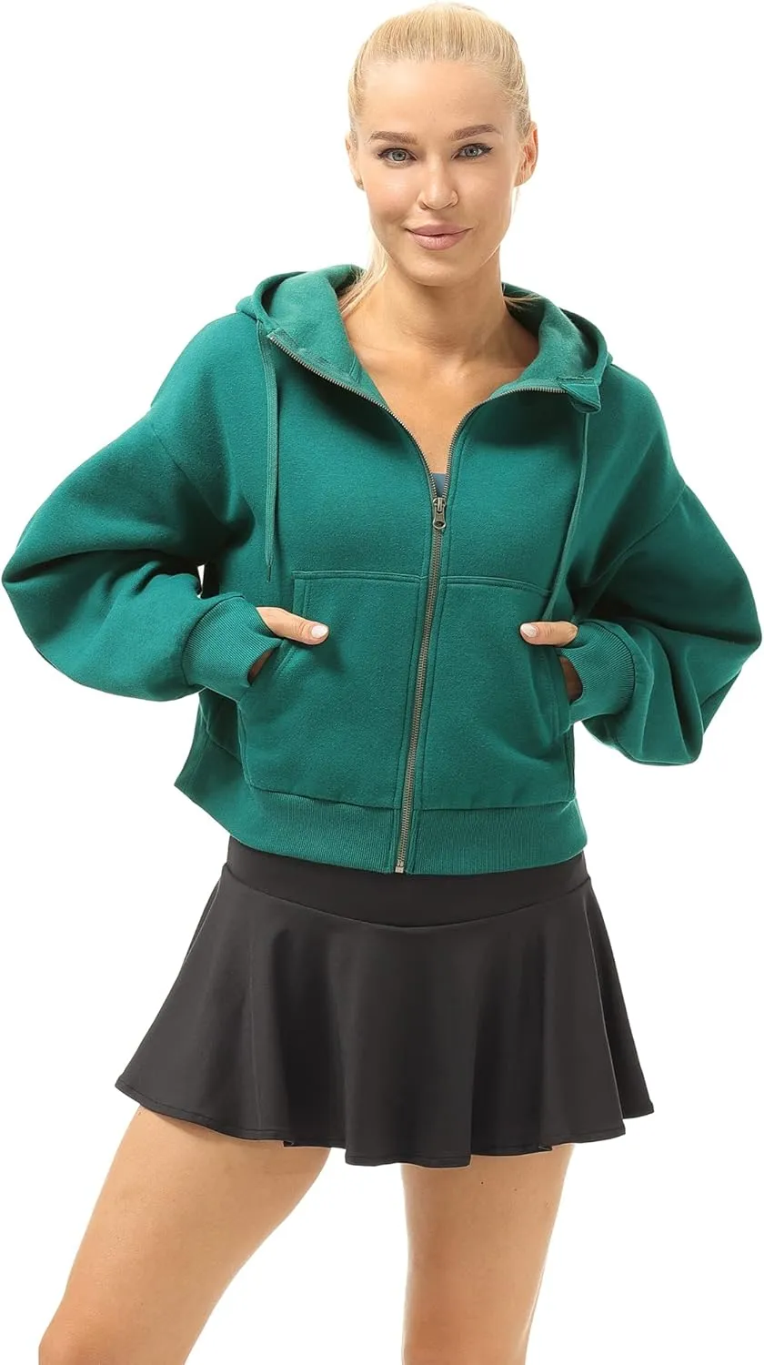 icyzone Fleece Lined Zip Up Jackets for Women with Pockets and Thumb Holes, Oversized Athletic Hoodie Sweatshirt