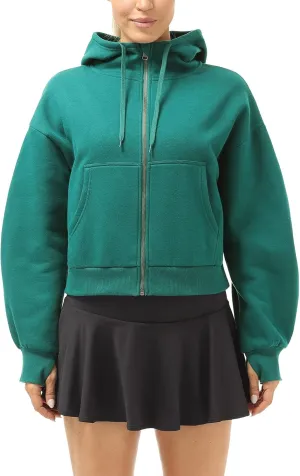 icyzone Fleece Lined Zip Up Jackets for Women with Pockets and Thumb Holes, Oversized Athletic Hoodie Sweatshirt