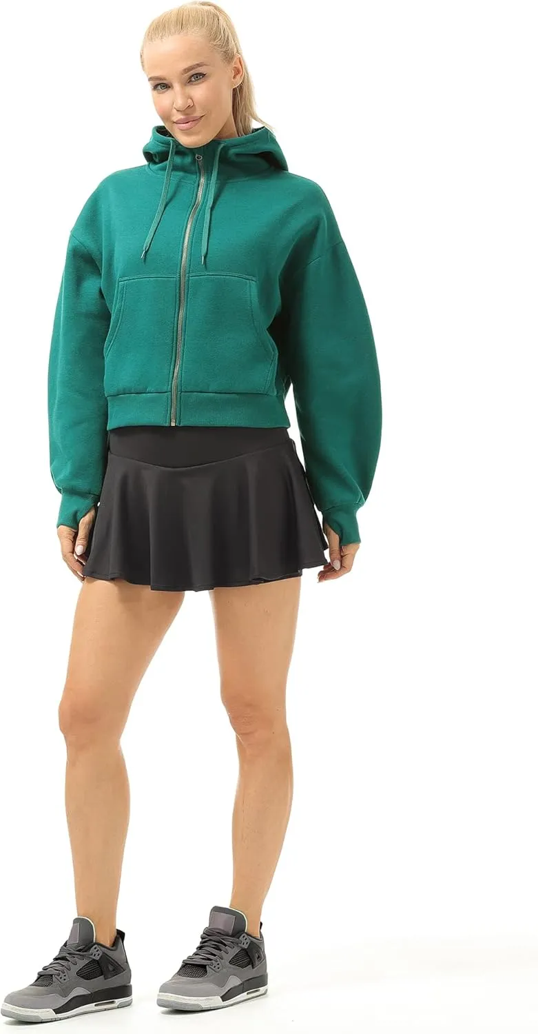 icyzone Fleece Lined Zip Up Jackets for Women with Pockets and Thumb Holes, Oversized Athletic Hoodie Sweatshirt