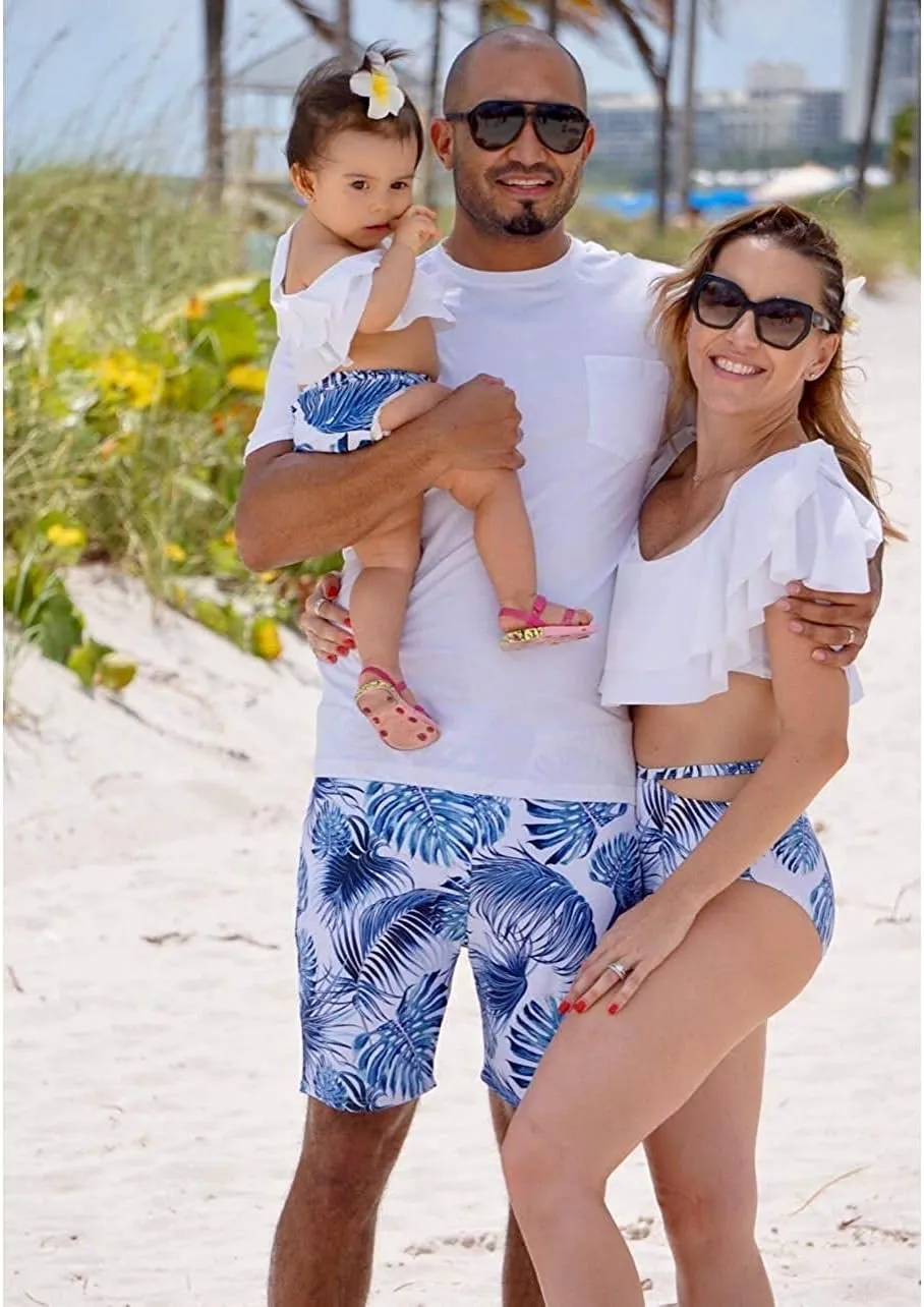 IFFEI Family Matching Swimsuits Two Pieces Ruffles Bikini Set Mommy and Me Bathing Suits with Straps