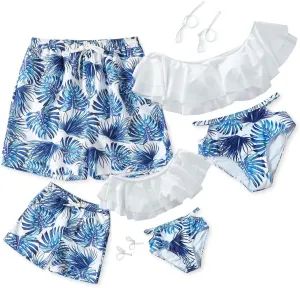 IFFEI Family Matching Swimsuits Two Pieces Ruffles Bikini Set Mommy and Me Bathing Suits with Straps