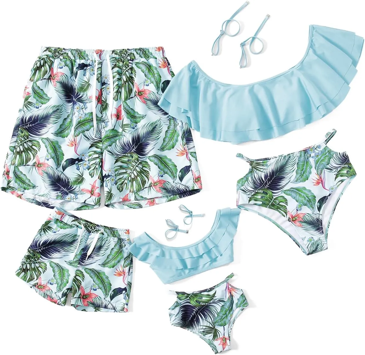 IFFEI Family Matching Swimsuits Two Pieces Ruffles Bikini Set Mommy and Me Bathing Suits with Straps
