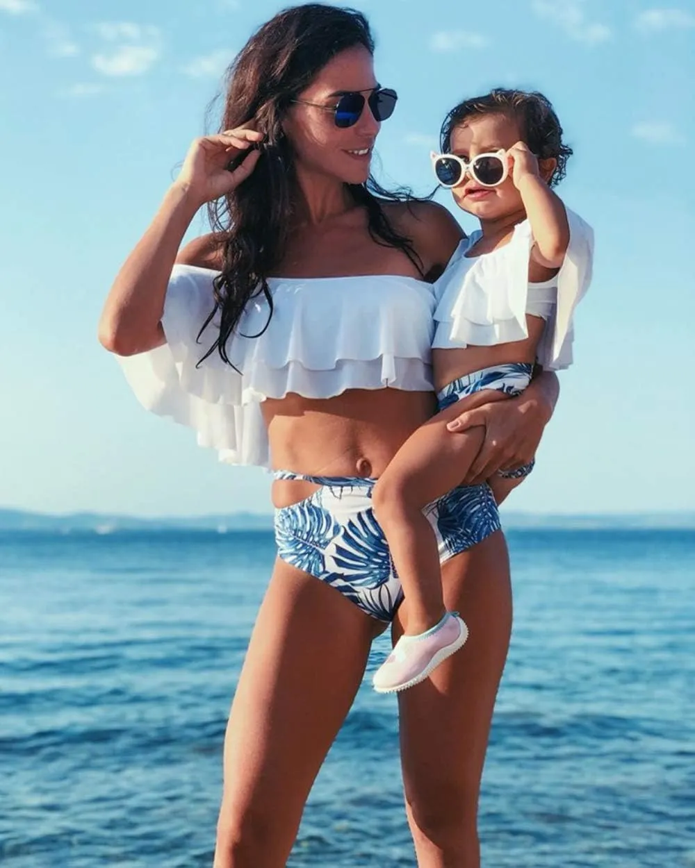 IFFEI Family Matching Swimsuits Two Pieces Ruffles Bikini Set Mommy and Me Bathing Suits with Straps