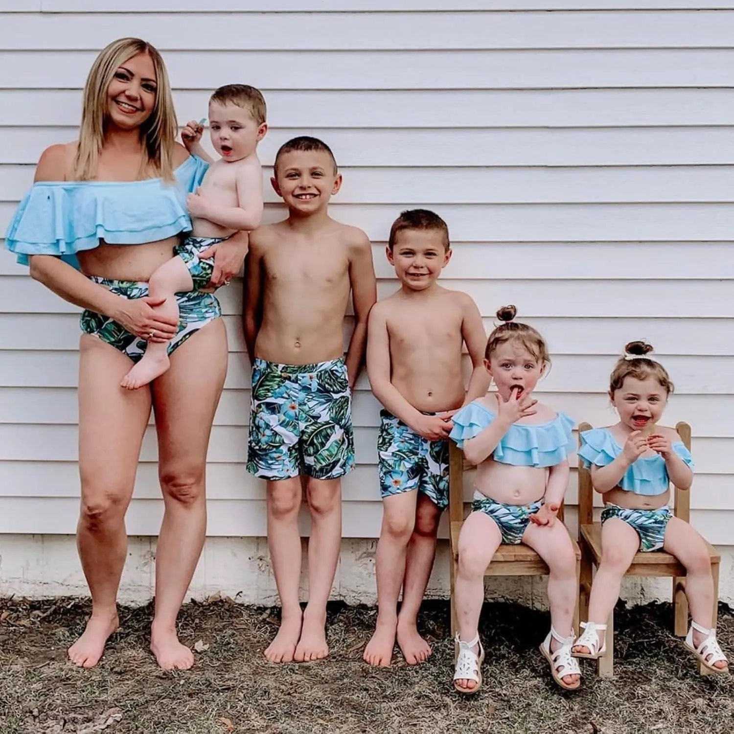 IFFEI Family Matching Swimsuits Two Pieces Ruffles Bikini Set Mommy and Me Bathing Suits with Straps