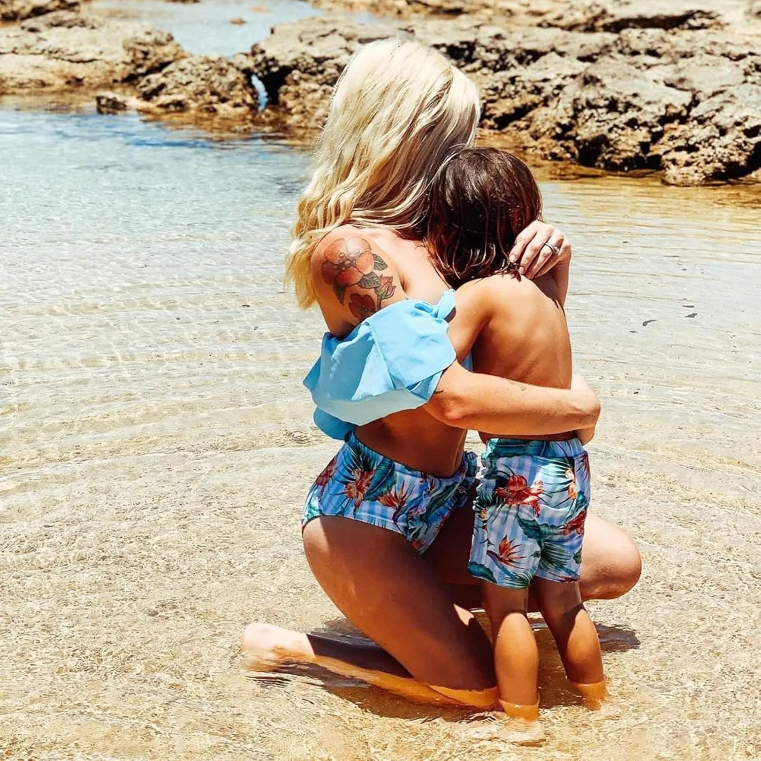 IFFEI Family Matching Swimsuits Two Pieces Ruffles Bikini Set Mommy and Me Bathing Suits with Straps