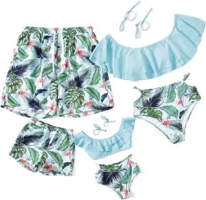 IFFEI Family Matching Swimsuits Two Pieces Ruffles Bikini Set Mommy and Me Bathing Suits with Straps