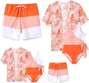 IFFEI Mommy and Me Family Matching Swimsuits Color Block Women One Piece Tummy Control Bathing Suit with Cover Up