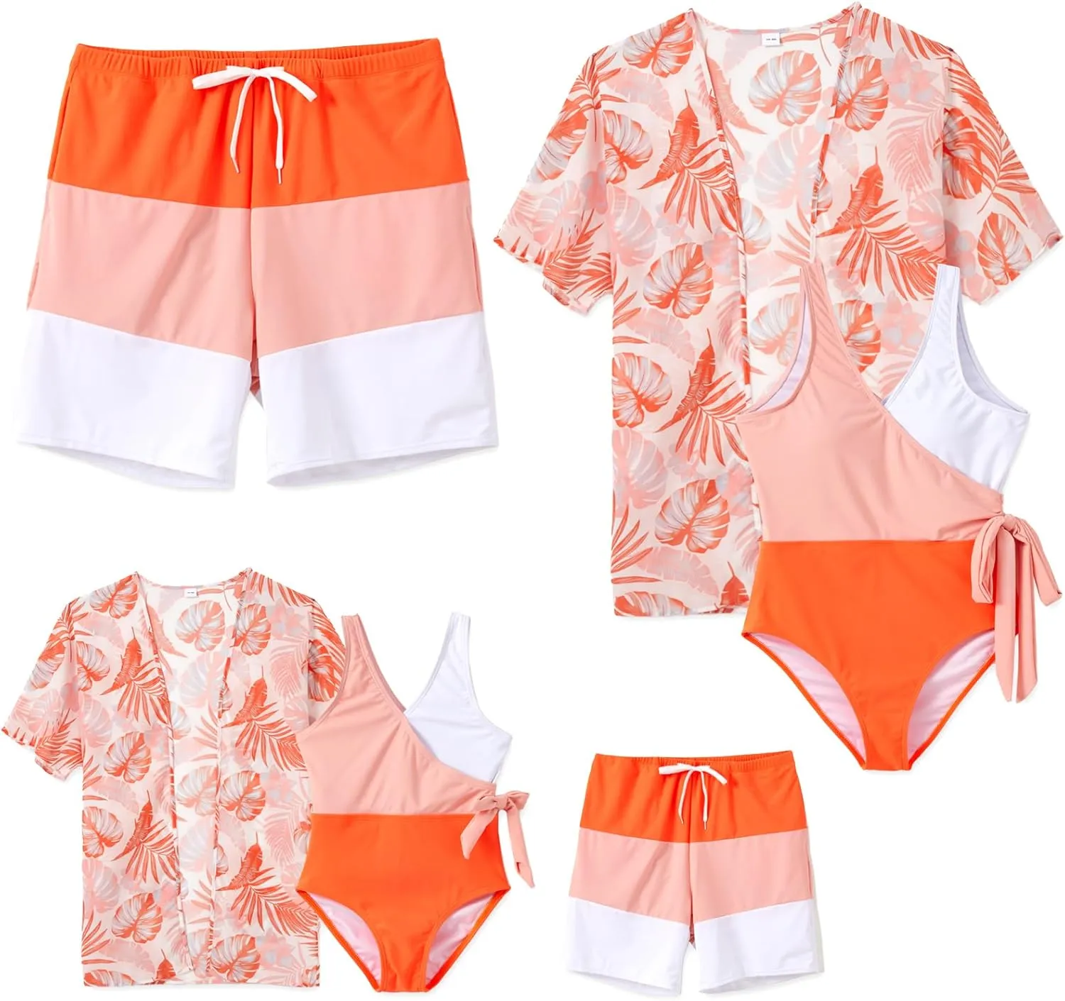 IFFEI Mommy and Me Family Matching Swimsuits Color Block Women One Piece Tummy Control Bathing Suit with Cover Up