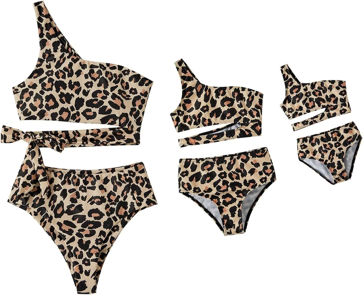 IFFEI Mommy and Me Swimsuits One Shoulder High Waisted Women Bikini Tie Cutout Two Piece Matching Outfits Swimwear
