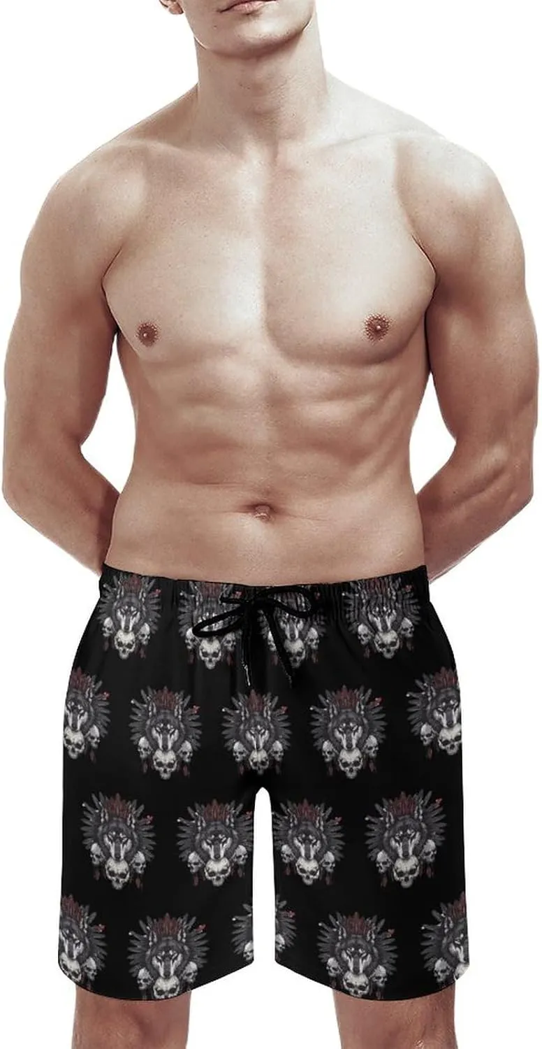 Indian Wolf Men's Swim Trunks Quick Dry Board Shorts Breathable Summer Beach Shorts Bathing Suits