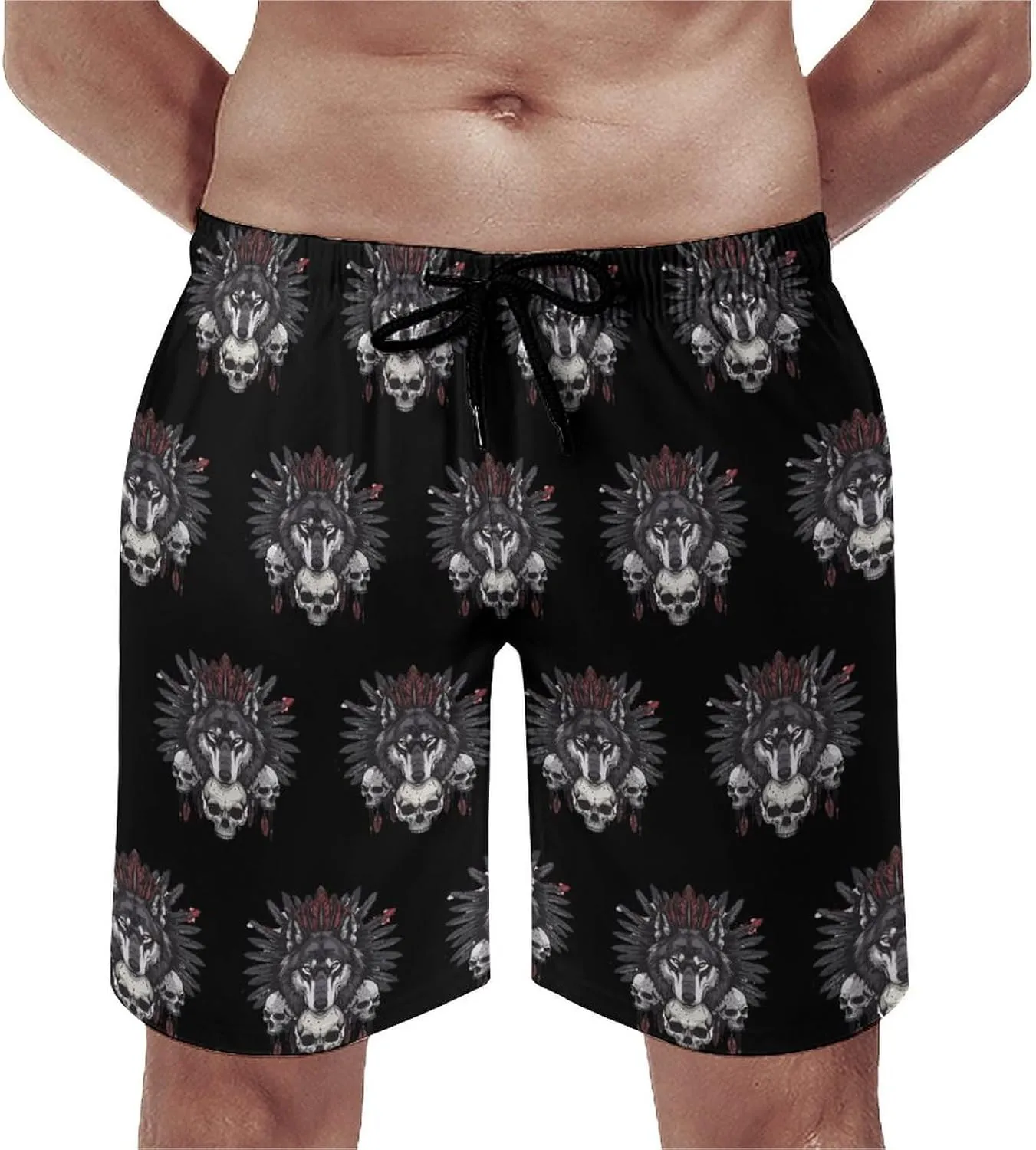 Indian Wolf Men's Swim Trunks Quick Dry Board Shorts Breathable Summer Beach Shorts Bathing Suits