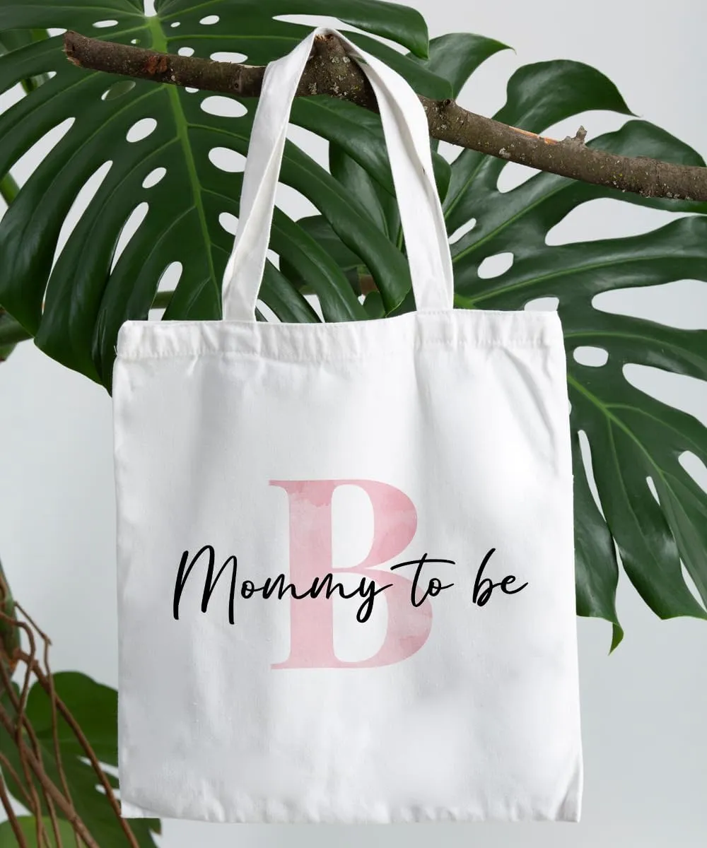 Initial Mommy to Be Gifts Pink Canvas Tote Bag for Women, New Mom Gifts, Mommy to be Gift Tote Bag, Alphabet Tote Bag
