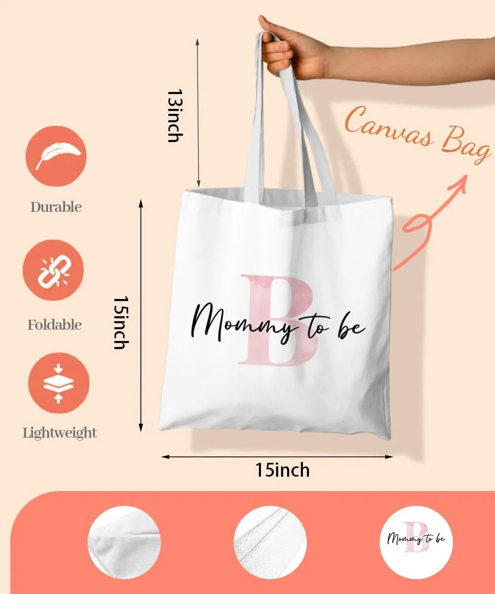 Initial Mommy to Be Gifts Pink Canvas Tote Bag for Women, New Mom Gifts, Mommy to be Gift Tote Bag, Alphabet Tote Bag