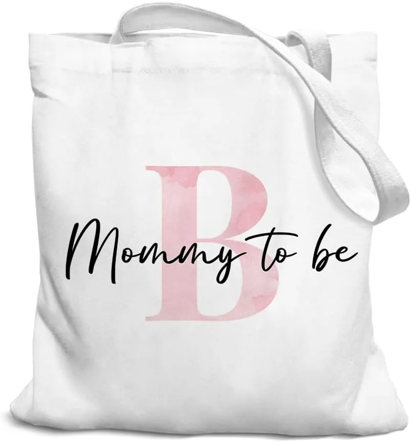 Initial Mommy to Be Gifts Pink Canvas Tote Bag for Women, New Mom Gifts, Mommy to be Gift Tote Bag, Alphabet Tote Bag