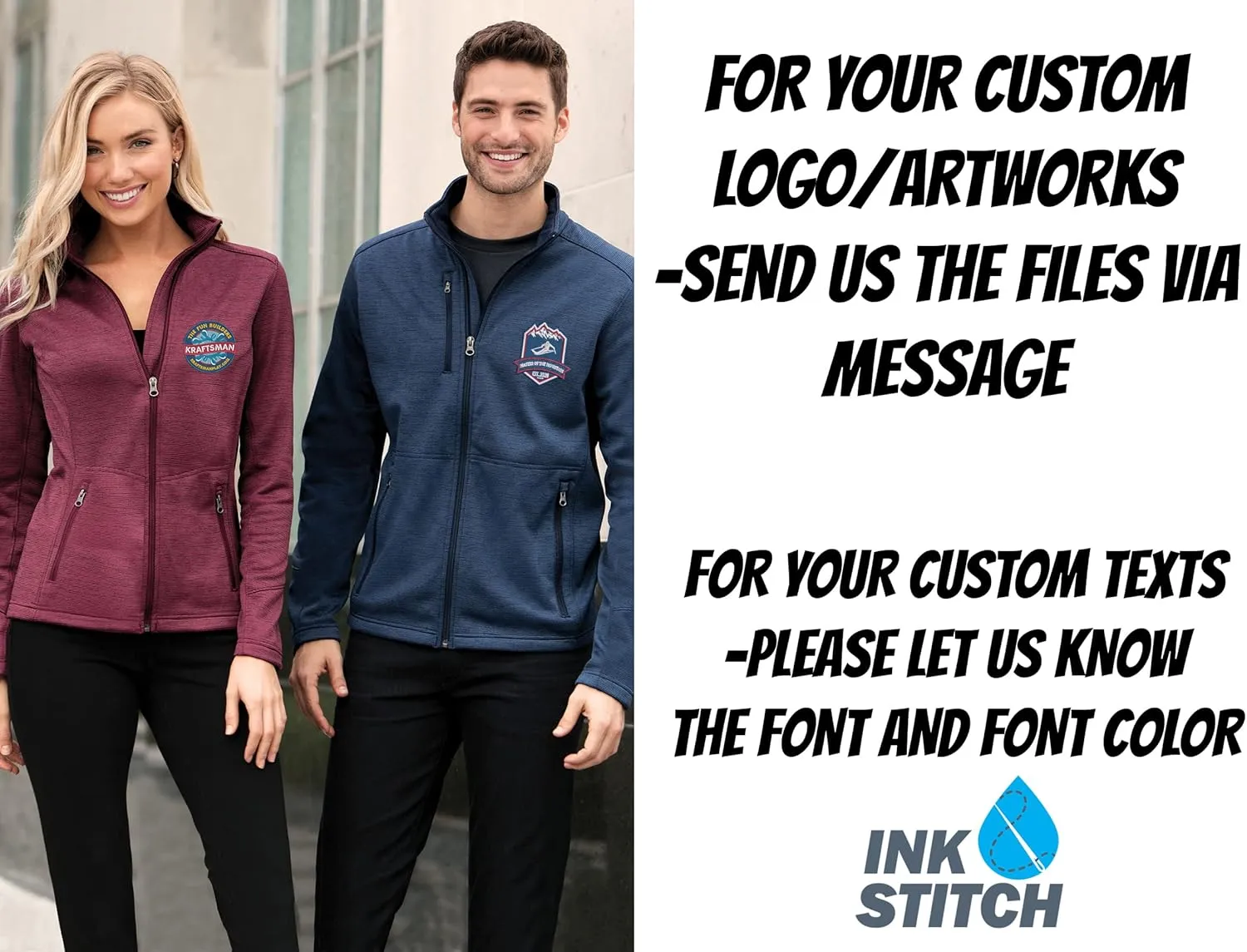 INK STITCH Men F231 Deisgn Your Own Custom Stitching Logo Texts Digi Stripe Fleece Jackets