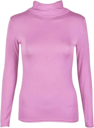 Janisramone Long Sleeve Compression Shirts for Women Turtle Necks Tops for Women, Thermal Undershirt for Women Baby Pink