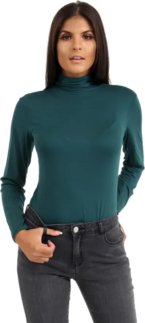 Janisramone Long Sleeve Compression Shirts for Women Turtle Necks Tops for Women, Thermal Undershirt for Women Bottle Green