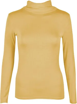 Janisramone Long Sleeve Compression Shirts for Women Turtle Necks Tops for Women, Thermal Undershirt for Women Camel