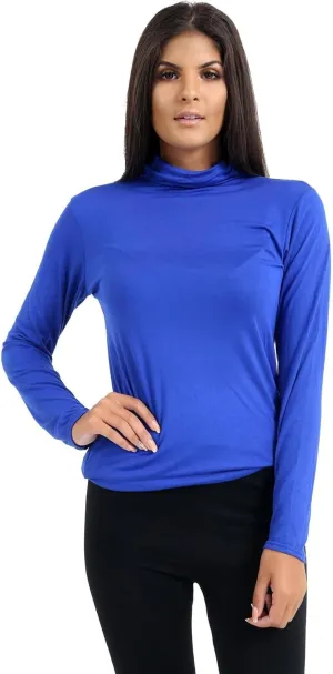 Janisramone Long Sleeve Compression Shirts for Women Turtle Necks Tops for Women, Thermal Undershirt for Women Royal Blue