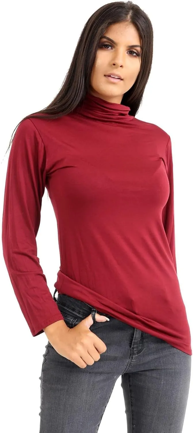 Janisramone Long Sleeve Compression Shirts for Women Turtle Necks Tops for Women, Thermal Undershirt for Women Wine