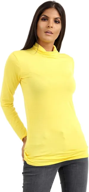 Janisramone Long Sleeve Compression Shirts for Women Turtle Necks Tops for Women, Thermal Undershirt for Women Yellow