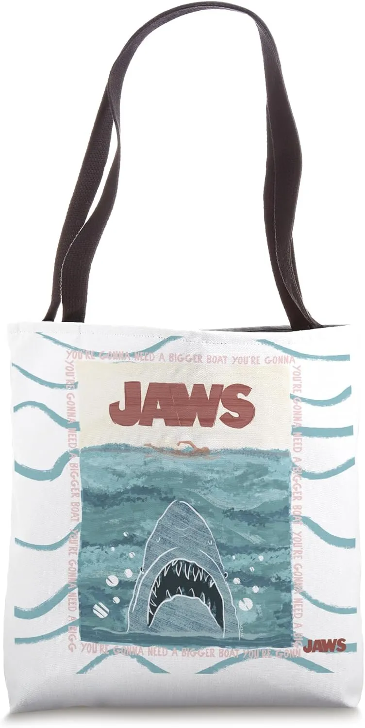 Jaws 50th Anniversary Poster Retro Waves Front & Back Tote Bag