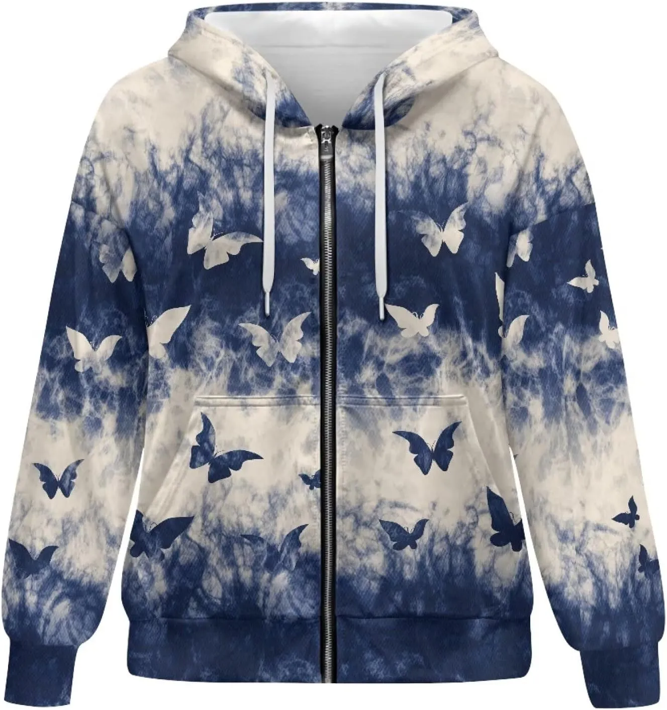 JEOCODY Zip Up Hoodie Women Oversized Hoodie Casual Long Sleeve Graphic Jackets with Pockets Zipper Drawstring